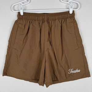 Inaka Power Brown Nylon Athletic Gym Shorts Women Large Embroidered Logo